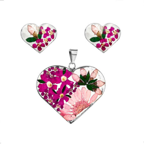 Juego Dije Y Arete Plata .925 Corazón Flor Mujer Agálea