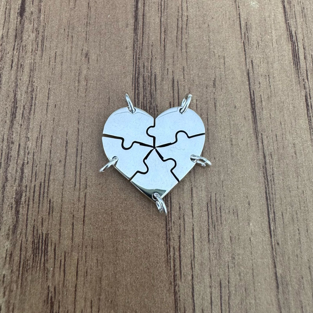 Dije Plata 925 Corazón Rompecabezas 5 Grabado Laser Agálea Plateado - Image 2