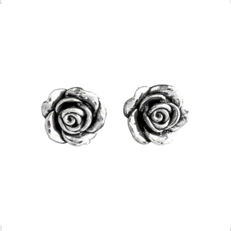 Arete Broquel De Plata .925 Flor Rosa Abierta Agálea Mujer