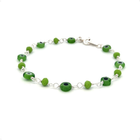 Pulsera De Plata .925 Ojo Turco Y Cristal Amuleto Agálea