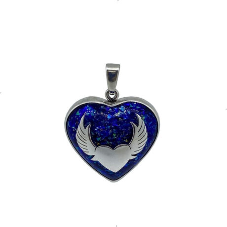 Dije Llamador De Ángel Corazón Blanco Plata .925 Agálea Color Azul