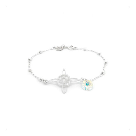 Pulsera De Plata .925 Dije Nudo De Bruja Y Swarovski Agálea Color Tornasol Largo 19 Cm