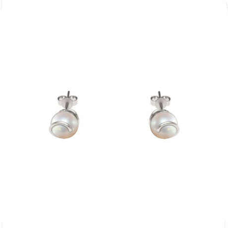 Aretes Broqueles De Perla Natural Y Plata 925 Mujer Agálea