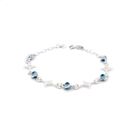 Pulsera Plata 925 Nudo De Bruja Y Ojo Turco Amuleto Agálea Color Blanco Diámetro 5 Cm Largo 45.72 Cm