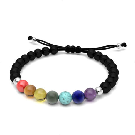 Pulsera 7 Chakras Con Onix Y Plata 925 Agalea Hombre Mujer  43.18 Cm