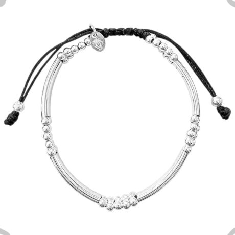 Pulsera De Plata .925 Con Plaquitas Y Bolitas Mujer Agálea Negro 5 Cm 18 Cm