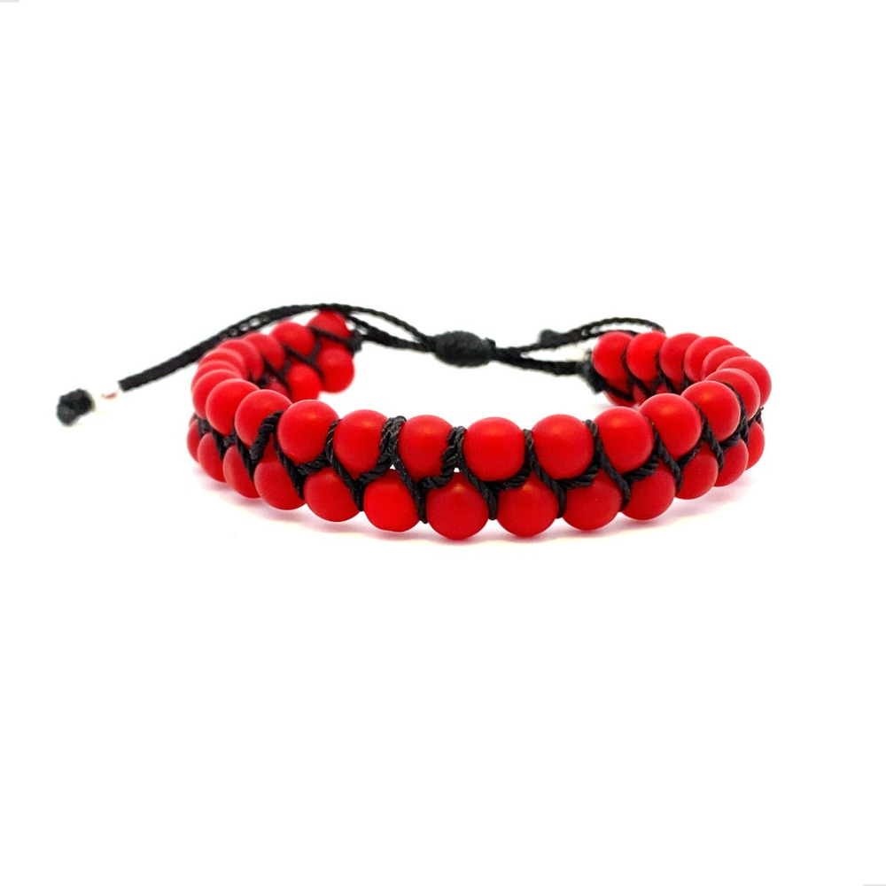 Pulsera Doble Tejida Bolita De 6mm Y Plata 925 Agálea Hombre Color Rojo - Image 2