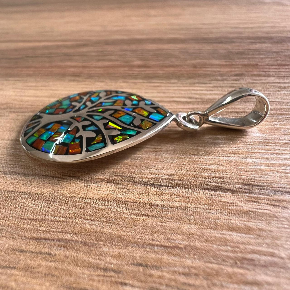 Dije De Plata .925 Arbol De La Vida Con Ópalo Agálea Mujer Verde-naranja - Image 6