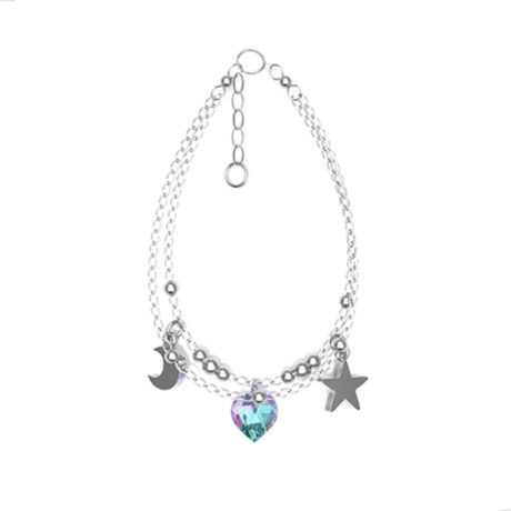 Pulsera De Plata 925 Con Dijes De Luna, Estrella Y Swarovski 0 Cm 18 Cm