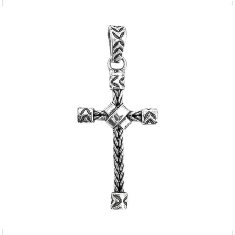 Dije Cruz De Plata 925 Tejido Espiga Con Oxido Hombre Agálea Gris Oscuro