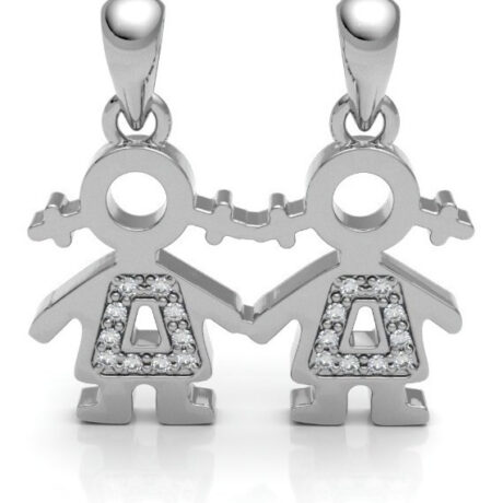 Dije 2 Niñas Con Circonias Y Plata .925 Agálea Joyería Color Plateado