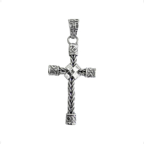 Dije Cruz De Plata 925 Tejido Espiga Con Oxido Hombre Agálea Plateado