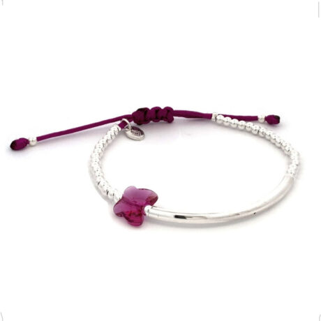 Pulsera Mariposa Swarovski Rosa Y Plata .925 Agálea Joyería Color Violeta Diámetro 0 Mm Largo 45.72 Cm
