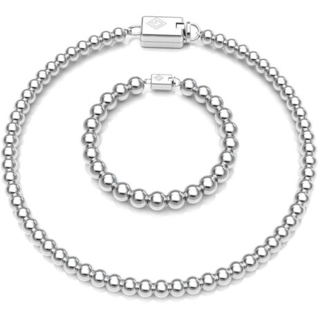 Collar Plata 42cm Bolitas 8mm Set 2 Unidades Agálea Plateado
