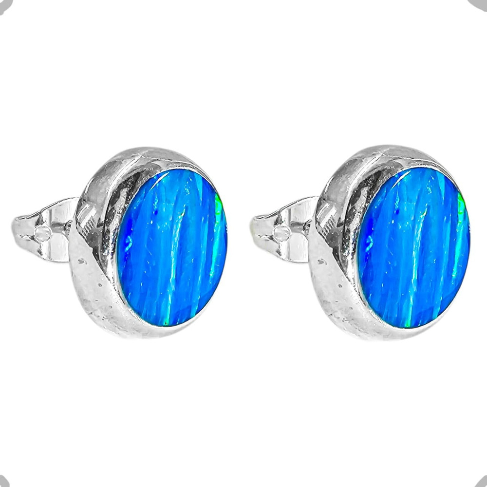Arete Broquel De Plata .925 Y Opalo Colores Mujer Agalea - Image 3