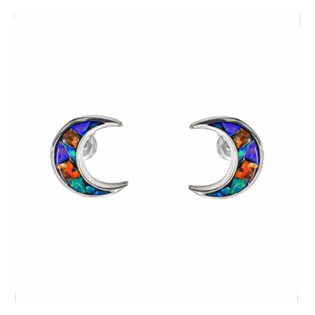 Arete Broquel De Plata .925 Luna Opalo Multicolor Agálea