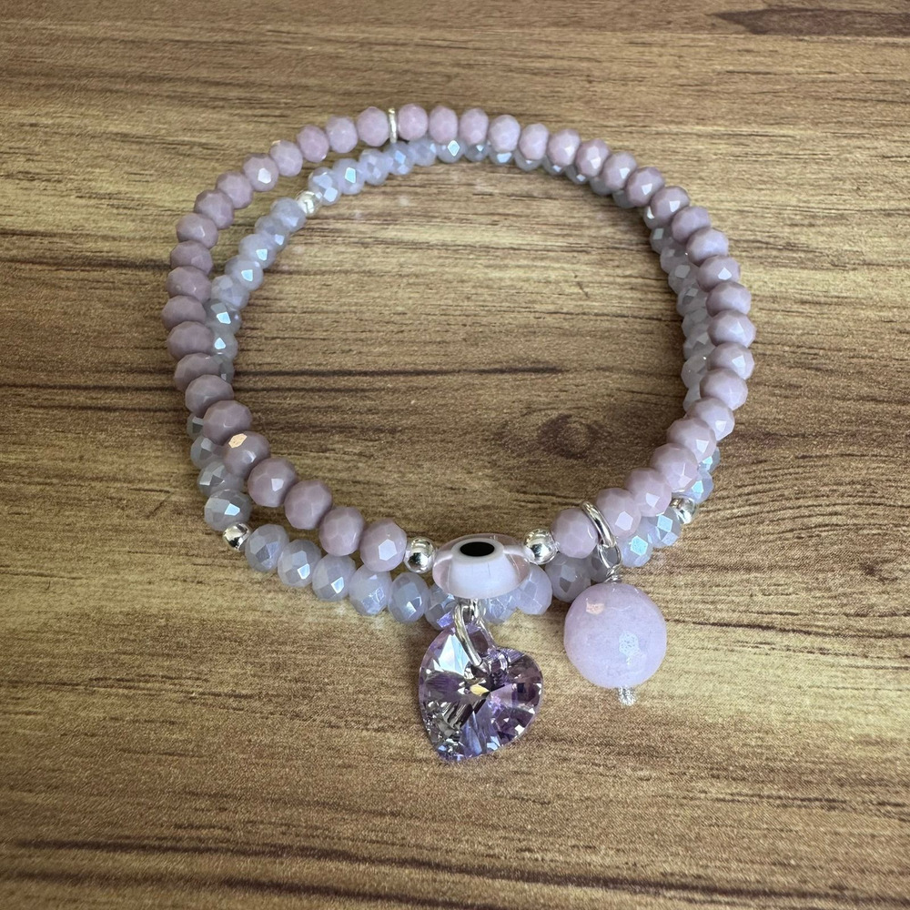 Set 2 Pulseras Plata 925 Cristal Ojo Turco Protección Agálea Lavanda 18cm - Image 2