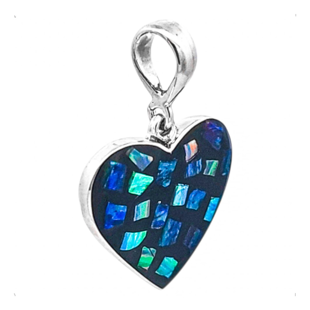 Dije De Plata .925 Corazón Con Ópalo Agalea Mujer Negro-multicolor - Image 3