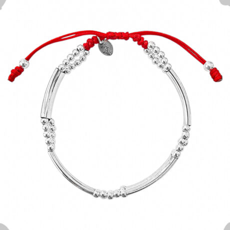 Pulsera De Plata .925 Con Plaquitas Y Bolitas Mujer Agálea Rojo 5 Cm 18 Cm