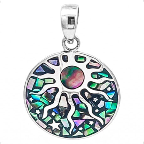 Dije Plata .925 Con Ópalo Circulo Con Sol Y Estrella Agálea Negro-verde