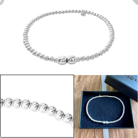 Pulsera De Plata .925 De Bolitas Elástica Mujer Agálea Plateado 5 Cm 16 Cm