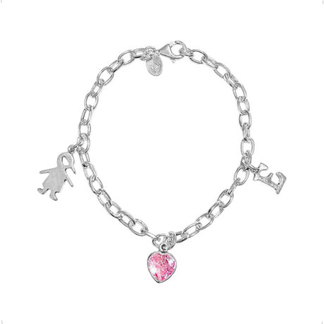 Pulsera De Plata 925 Con 3 Dijes Charms Agálea Mujer Color 18 Cm Diámetro 5 Cm Largo 18 Cm