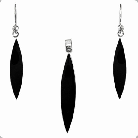 Juego Dije Y Arete De Plata .925 Y Resina Negro Agálea Mujer