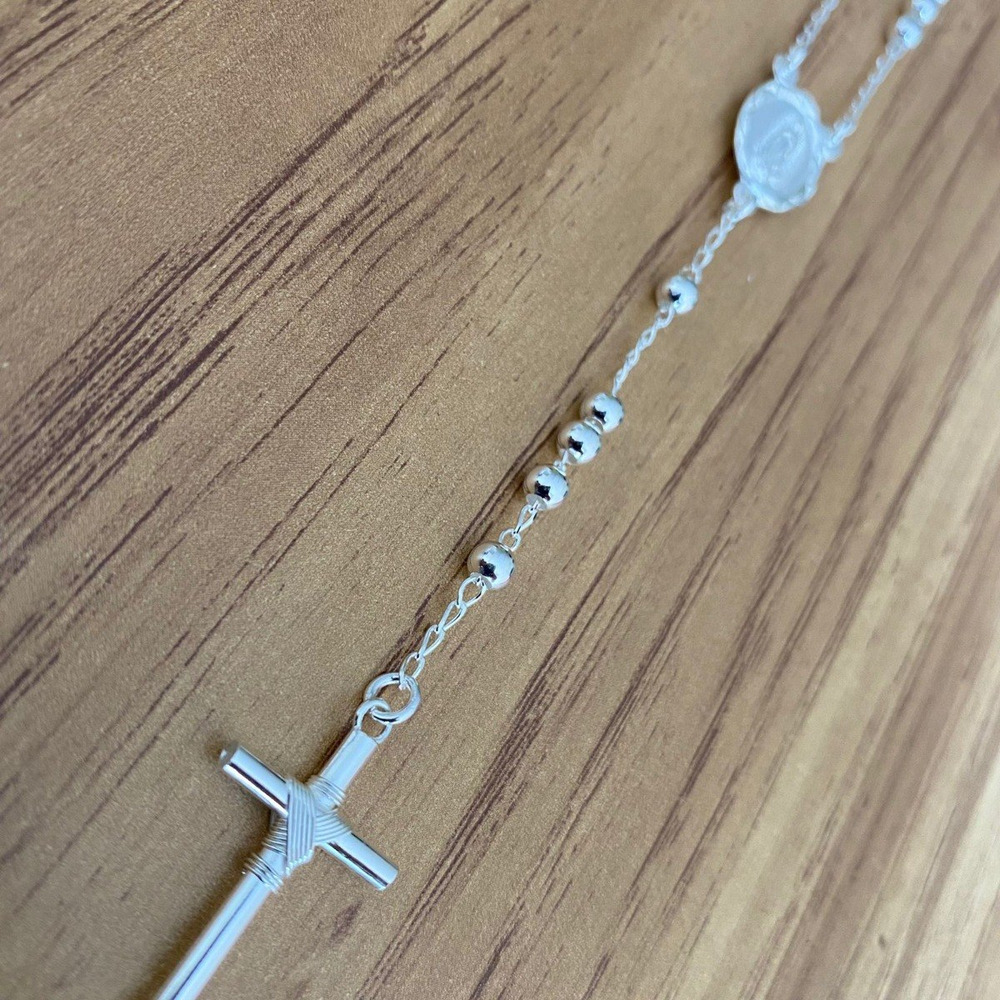 Collar Rosario Liso Cruz Atada En Plata .925 Agálea Joyería Color Plateado - Image 4