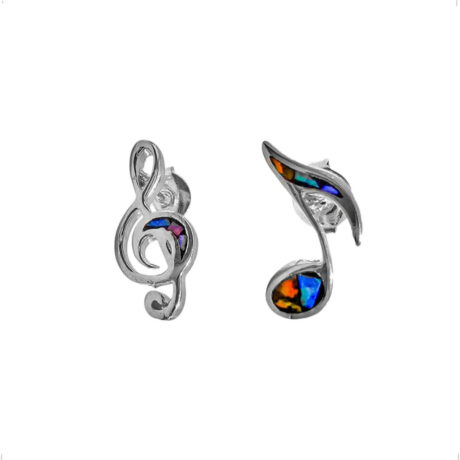 Arete Broquel Plata 925 Notas Musicales Ópalo Colores Agálea