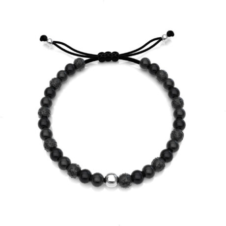 Pulsera Piedra Volcánica Con Agata Y Plata 925 Hombre Agálea Largo 45.72 Cm