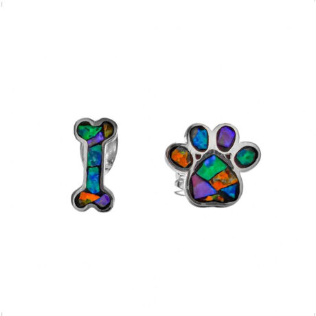Arete Broquel Plata 925 Huella Hueso Opalo Multicolor Agálea