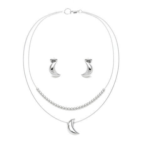 Collar De Plata 925 Set De Cadena Dije Y Aretes Mujer Agálea Color Luna