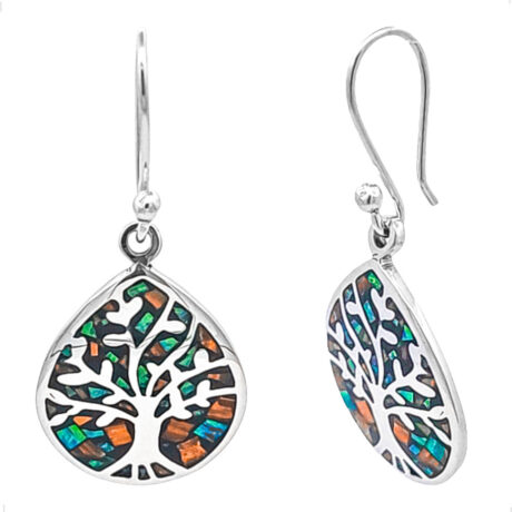 Arete De Plata 925 Arbol De La Vida Colgante Opalo Agálea