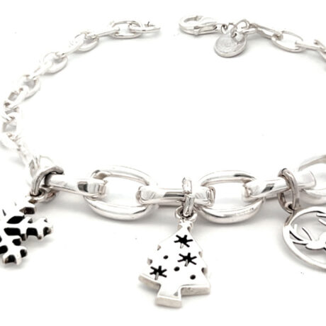 Pulsera De Plata 925 Eslabones Dijes Charms Navidad Agálea Plateado 18 Cm