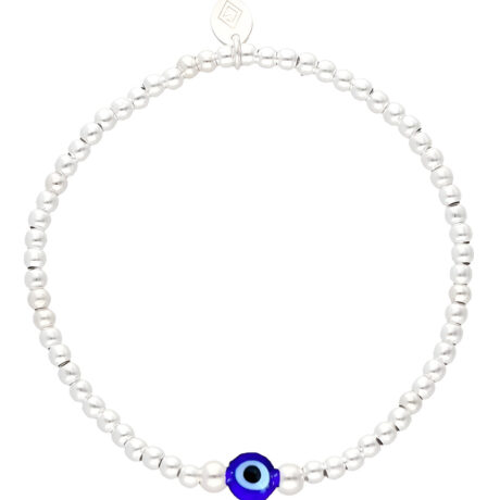 Pulsera Bolitas De Plata 925 Y Ojo Turco Amuleto Agálea Color Azul Diámetro 5 Cm Largo 17 Cm