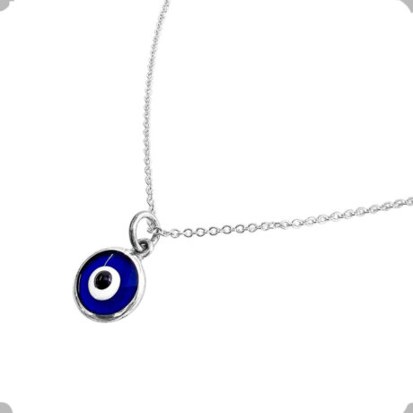 Collar De Plata .925 Dije Ojo Turco Unisex 45 Cm Agálea Azul