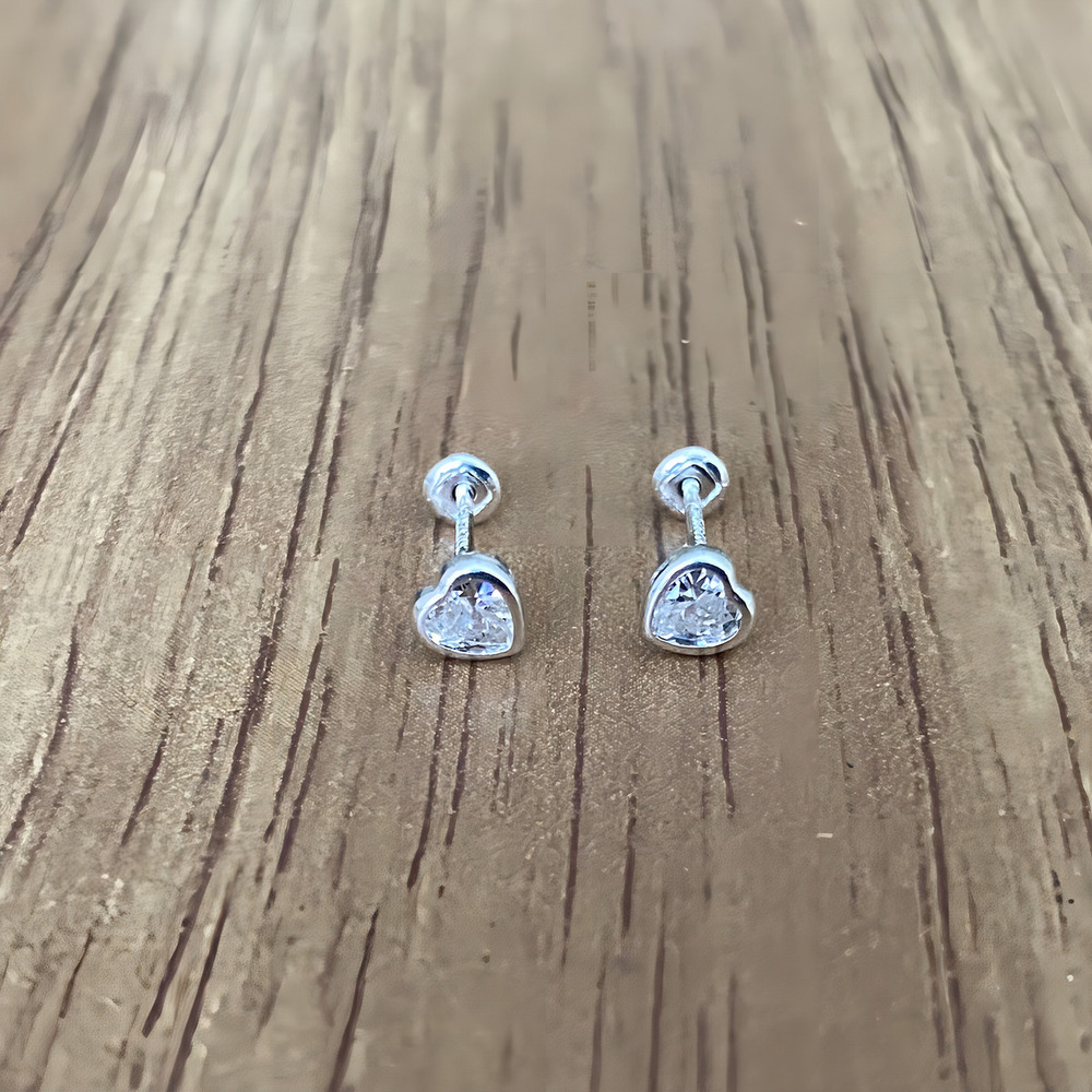 Broqueles Plata .925 Bisel Corazón Zircona Bebe Niña Agálea - Image 3