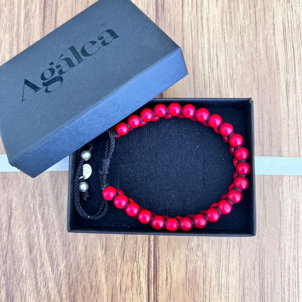 Pulsera Doble Tejida Bolita De 6mm Y Plata 925 Agálea Hombre Color Rojo - Image 7