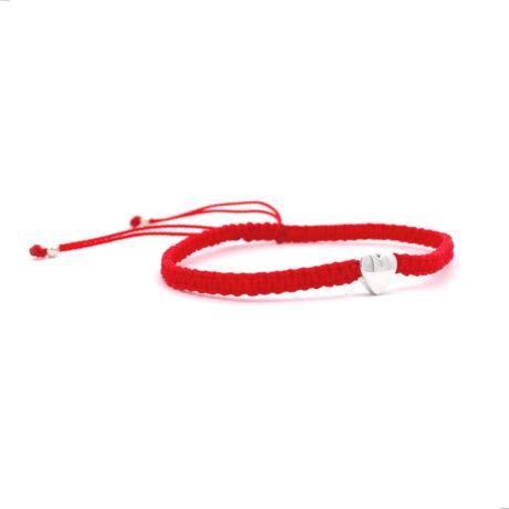 Pulsera Tejida Hilo Negro Corazón De Plata .925 Agálea