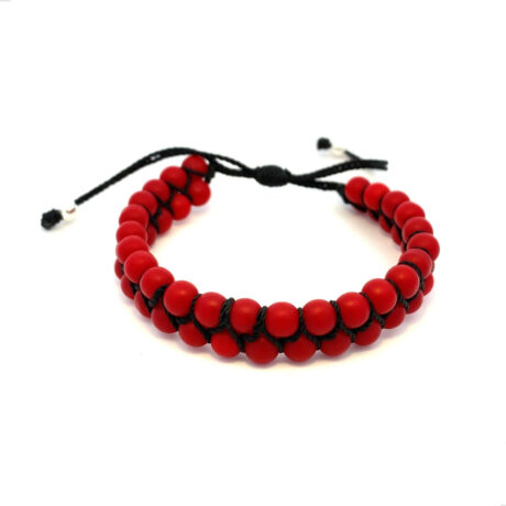 Pulsera Doble Tejida Bolita De 6mm Y Plata 925 Agálea Hombre Color Rojo