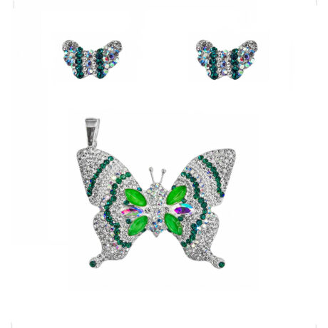 Juego Dije Y Arete Plata 925 Mariposa Cristal Agálea Mujer