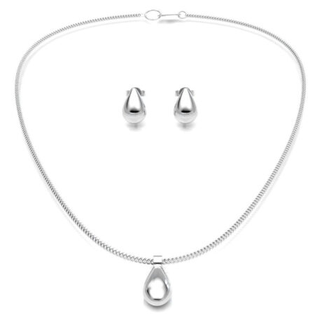 Collar Y Aretes De Plata 925 Set Cadena 43cm Mujer Agalea Color Gotita