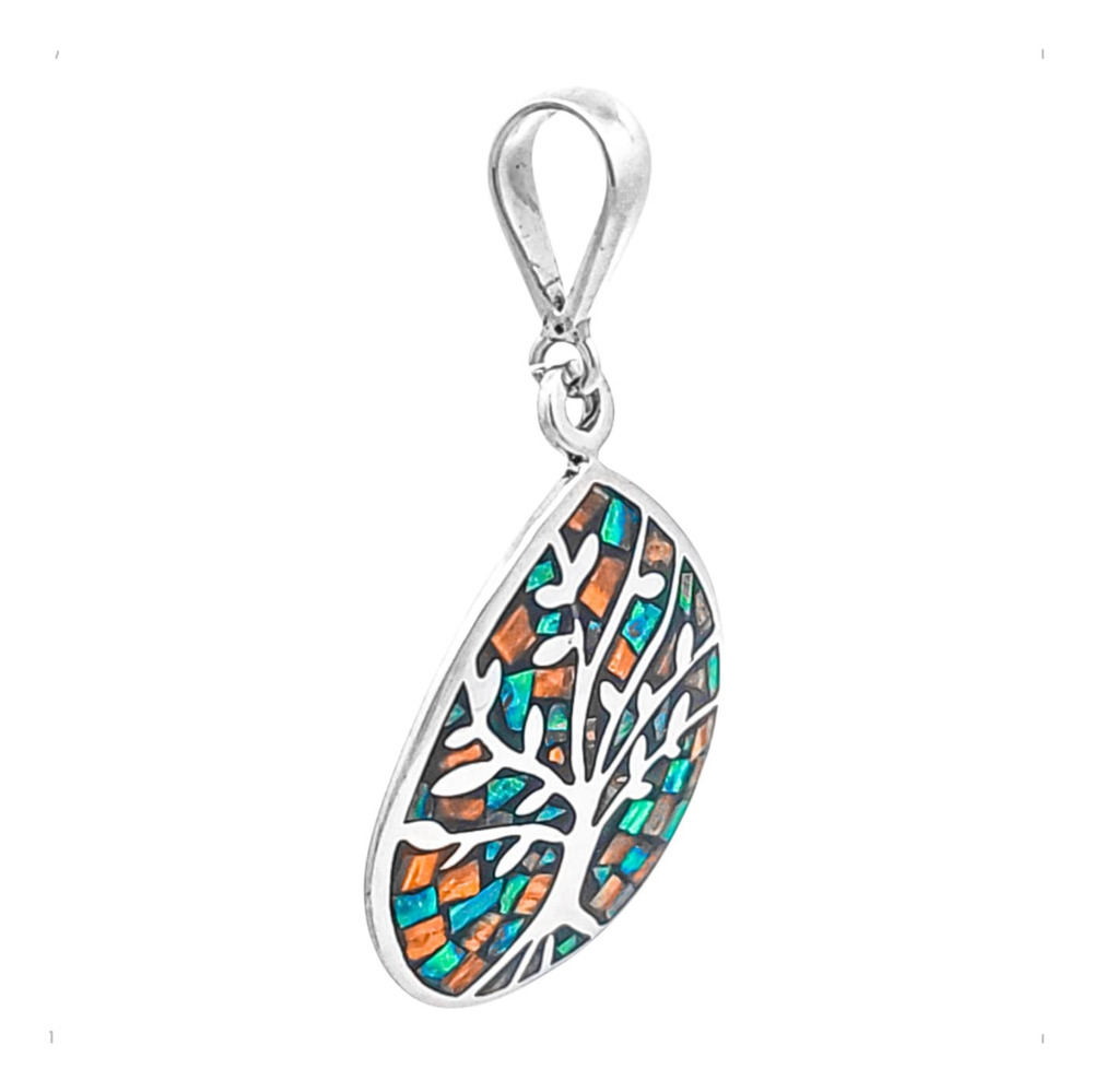 Dije De Plata .925 Arbol De La Vida Con Ópalo Agálea Mujer Verde-naranja - Image 3