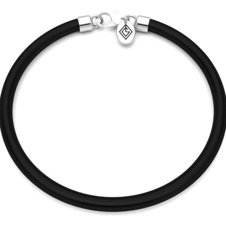 Pulsera De Caucho Y Plata Ley .925 Agálea Negro 17 Cm
