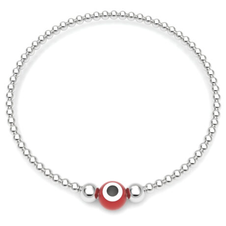 Pulsera Bolitas De Plata 925 Y Ojo Turco Amuleto Agálea Color Rojo Diámetro 5   Largo 17 Cm