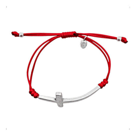 Pulsera Cruz Cintilla Rojo Y Plata Ley .925 Agálea Joyería Rojo 5 Cm 18 Cm