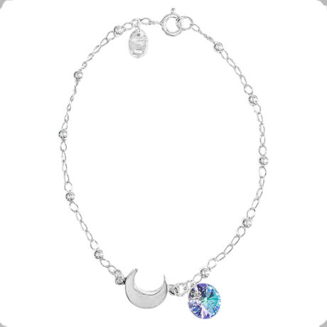 Pulsera Plata .925 Con Dije Y Cristal Swarovski Agalea Mujer Azul Acero 5 Cm 19 Cm