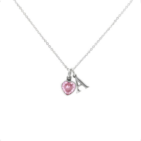 Collar Dije Corazón Colores Mas Letra Plata 925 45cm Agálea Color Rosa