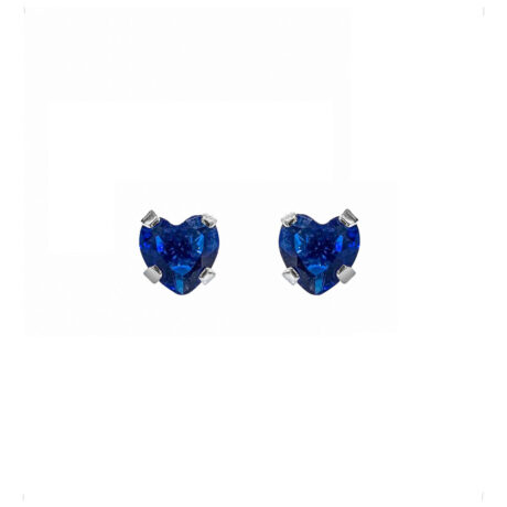 Broqueles Plata 925 Zirconia Corazón Azul Bebe Niña Agálea