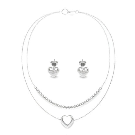 Collar De Plata 925 Set De Cadena Dije Y Aretes Mujer Agálea Color Corazon